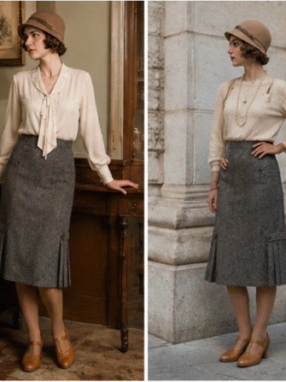 Vintage Pliers Midi Skirt With Pleated Side Detail Size 9